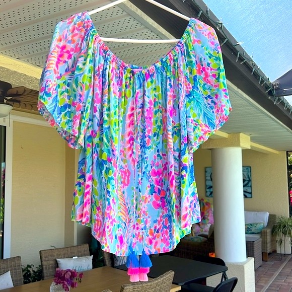 Lilly Pulitzer Catch The Wave Off The Shoulder Sain Top - Picture 8 of 12